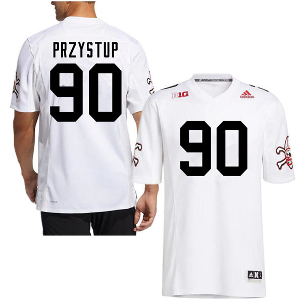 Mens Nebraska Cornhuskers #90 William Przystup adidas White Strategy Blackshirts Football Jersey