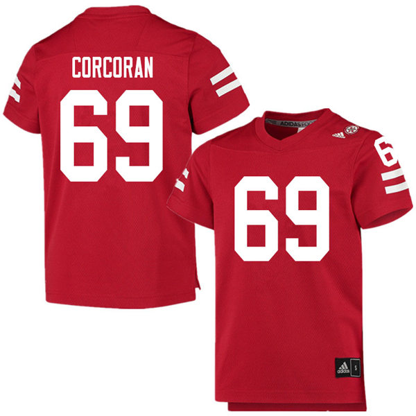 Mens Nebraska Cornhuskers #69 Turner Corcoran adidas Home Scarlet College Football Game Jersey