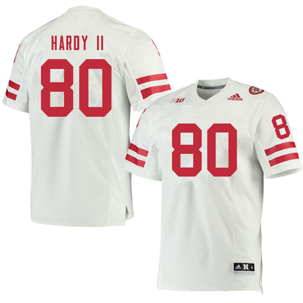 Mens Nebraska Cornhuskers #80 Shawn Hardy II 
adidas Awasy White College Football Game Jersey