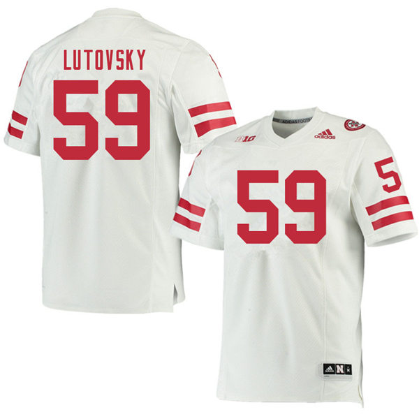 Mens Nebraska Cornhuskers #59 Henry Lutovsky adidas Awasy White College Football Game Jersey