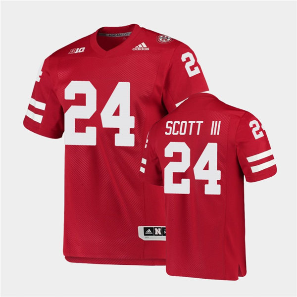 Mens Nebraska Huskers #24 Marvin Scott III adidas Home Scarlet College Football Game Jersey