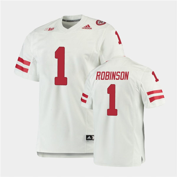 Mens Nebraska Cornhuskers #1 Wan'Dale Robinson 
adidas Awasy White College Football Game Jersey