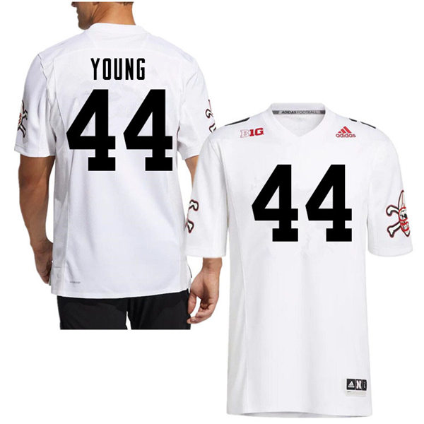 Mens Nebraska Huskers #44 Aiden Young adidas White Strategy Blackshirts Football Jersey
