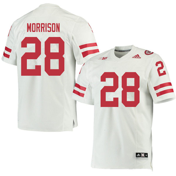 Mens Nebraska Cornhuskers #28 Sevion Morrison adidas Awasy White College Football Game Jersey