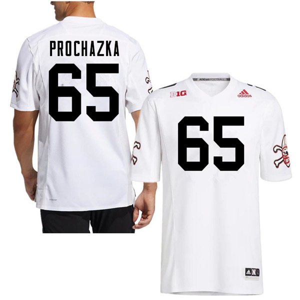 Mens Nebraska Cornhuskers #65 Teddy Prochazka adidas White Strategy Blackshirts Football Jersey