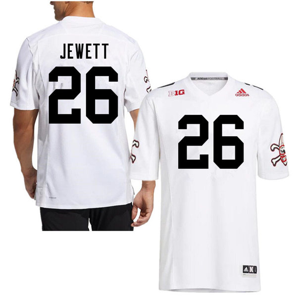 Mens Nebraska Huskers #26 Cooper Jewett adidas White Strategy Blackshirts Football Jersey