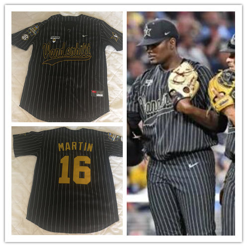 Men's Vanderbilt Commodores Custom Nike Black Pinstripe 2019 NCAA Baseball College World Series Jersey