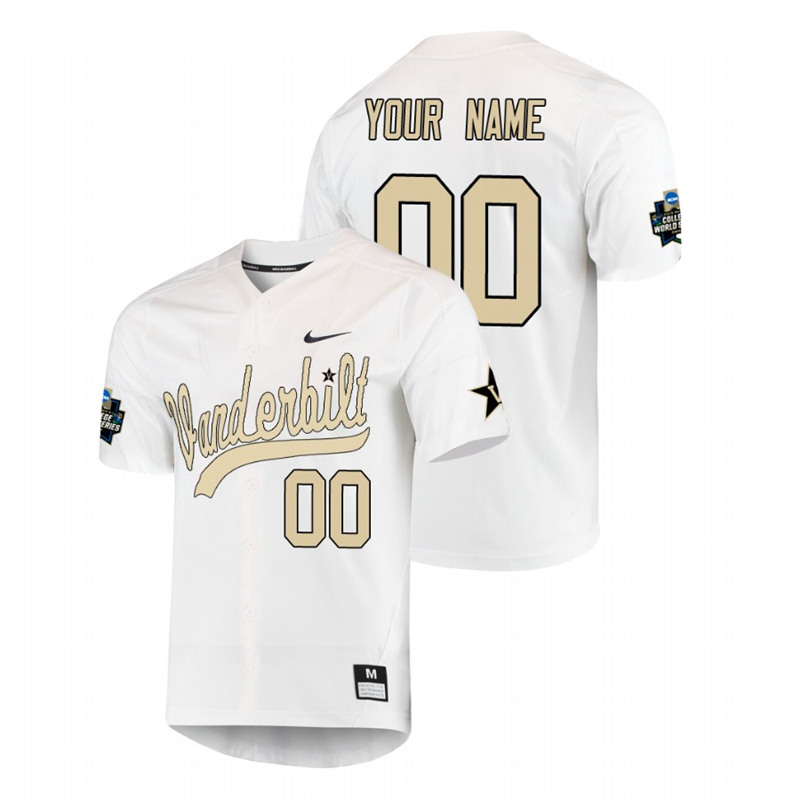 Men's Vanderbilt Commodores Custom Nike White Gold 2019 NCAA Baseball College World Series Jersey