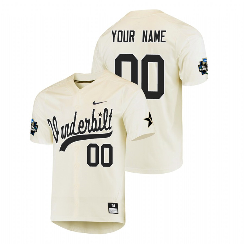 Men's Vanderbilt Commodores Custom Nike Cream 2019 NCAA Baseball College World Series Jersey