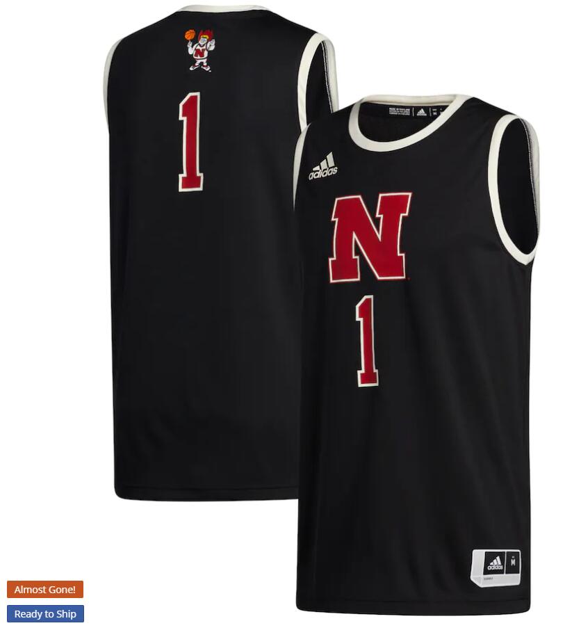 Mens Nebraska Huskers Custom 2020 Black Adidas College Basketball Game Jersey