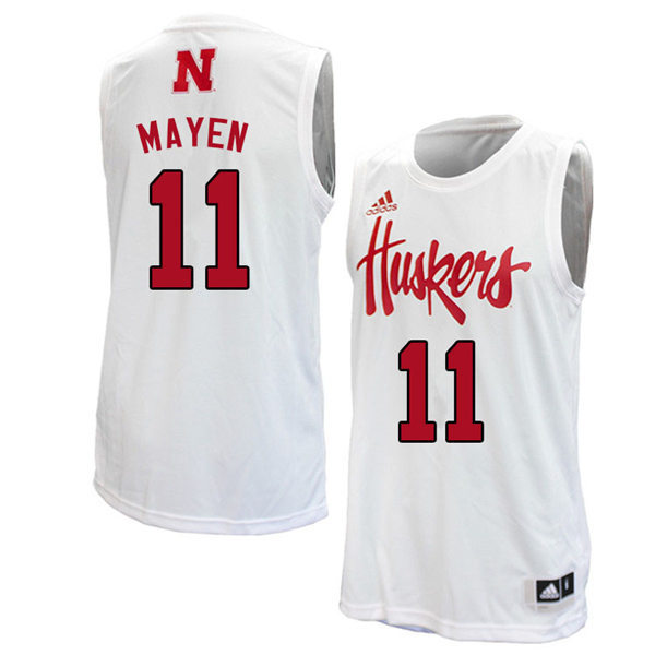 Mens Nebraska Huskers #11 Lat Mayen 2020 White Adidas College Basketball Swingman Jersey