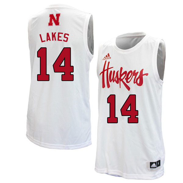 Mens Nebraska Huskers #14 Trevor Lakes 2020 White Adidas College Basketball Swingman Jersey