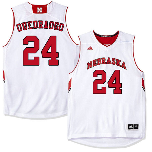 Mens Nebraska Huskers #24 Yvan Ouedraogo 2012-18 White Adidas College Basketball Jersey