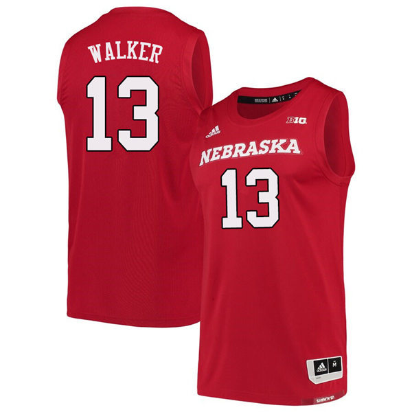 Mens Nebraska Huskers #13 Derrick Walker 2020 Scarlet Adidas College Basketball Swingman Jersey 