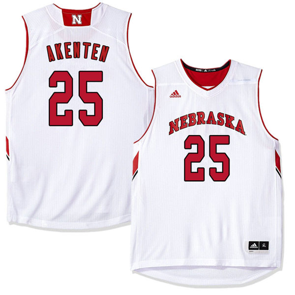 Mens Nebraska Huskers #25 Nana Akenten 2012-18 White Adidas College Basketball Jersey