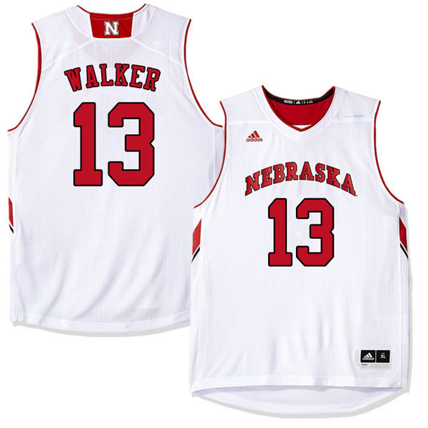 Mens Nebraska Huskers #13 Derrick Walker 2012-18 White Adidas College Basketball Jersey