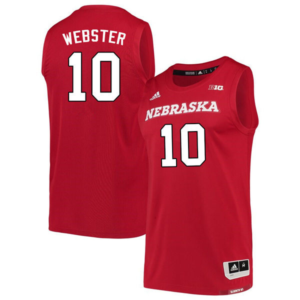 Mens Nebraska Huskers #10 Kobe Webster 2020 Scarlet Adidas College Basketball Game Jersey
