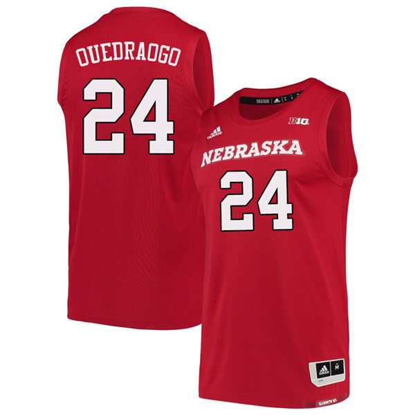 Mens Nebraska Huskers #24 Yvan Ouedraogo 2020 Scarlet Adidas College Basketball Game Jersey