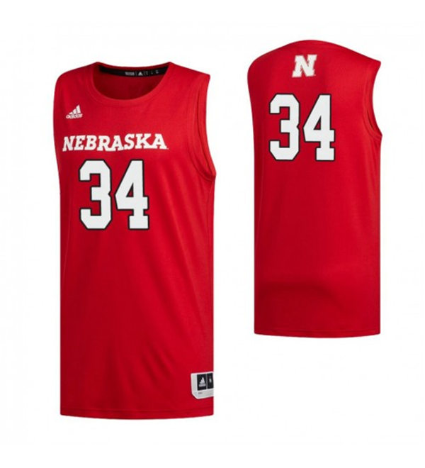 Mens Nebraska Huskers #34 Thorir Thorbjarnarson  2020 Scarlet Adidas College Basketball Game Jersey