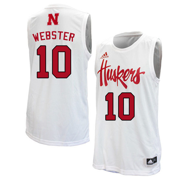 Mens Nebraska Huskers #10 Kobe Webster 2020 White Adidas College Basketball Swingman Jersey