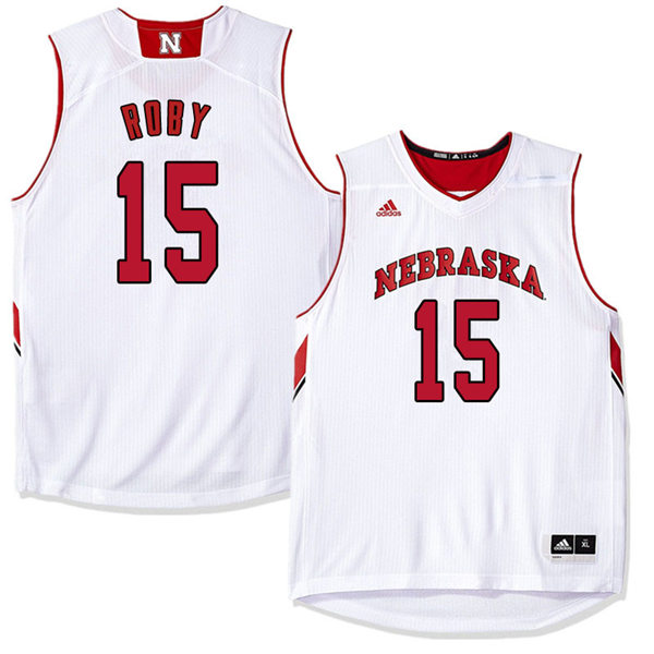 Mens Nebraska Huskers #15 Isaiah Roby 2012-18 White Adidas College Basketball Jersey