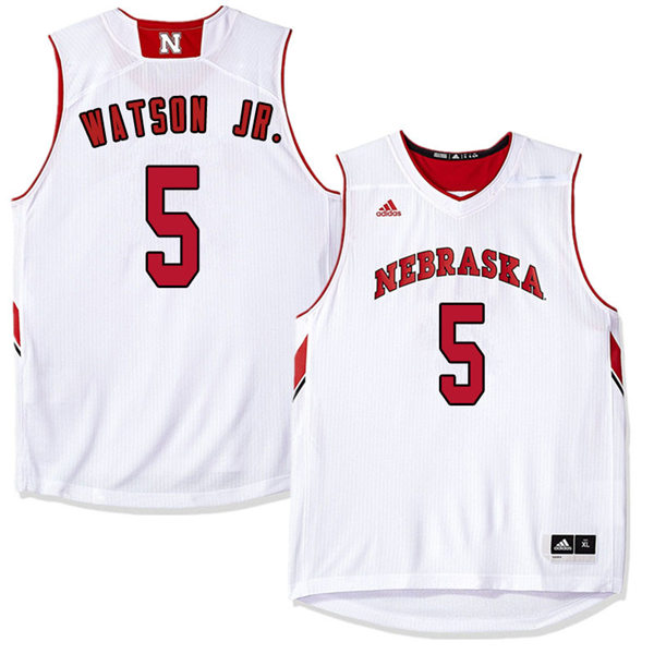 Mens Nebraska Huskers #5 Glynn Watson Jr. 2012-18 White Adidas College Basketball Jersey