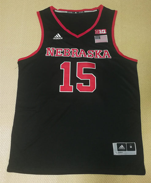 Mens Nebraska Huskers #15 Isaiah Roby 2012--19 Black Adidas College Basketball Game Jersey