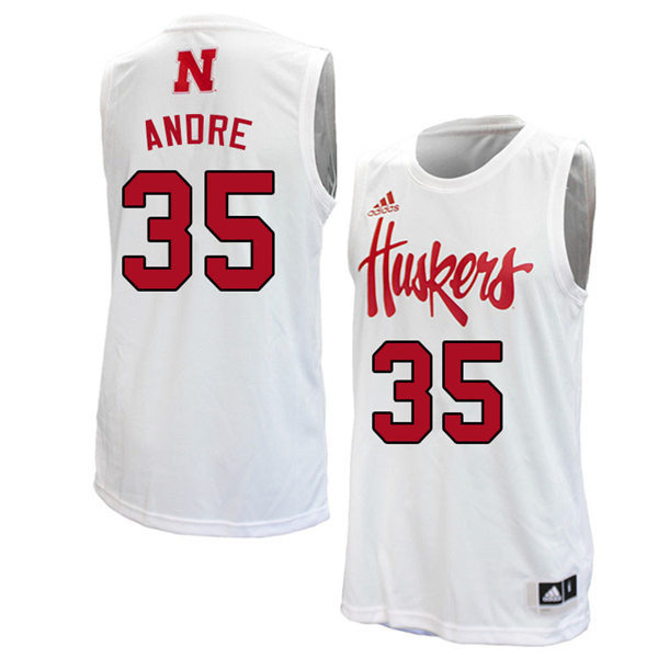 Mens Nebraska Huskers #35 Eduardo Andre 2020 White Adidas College Basketball Swingman Jersey