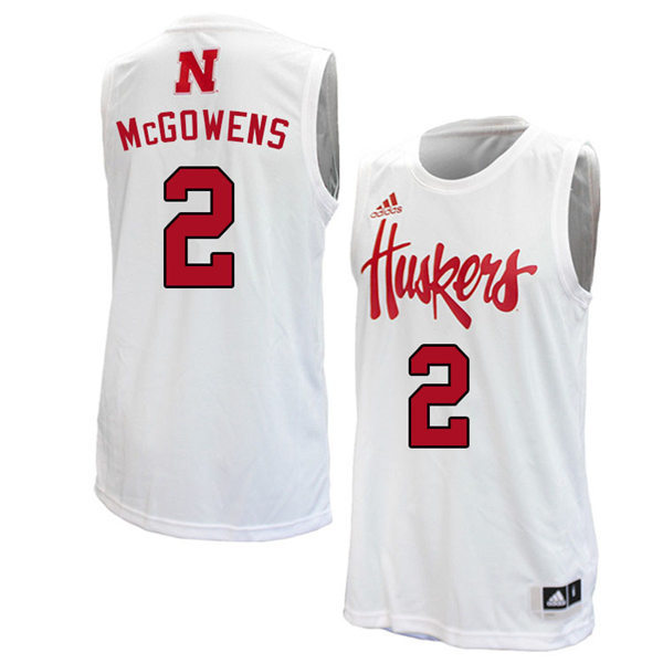 Mens Nebraska Huskers #2 Trey McGowens 2020 White Adidas College Basketball Swingman Jersey