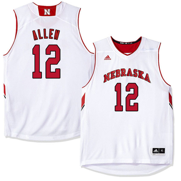 Mens Nebraska Huskers #12 Thomas Allen 2012-18 White Adidas College Basketball Jersey