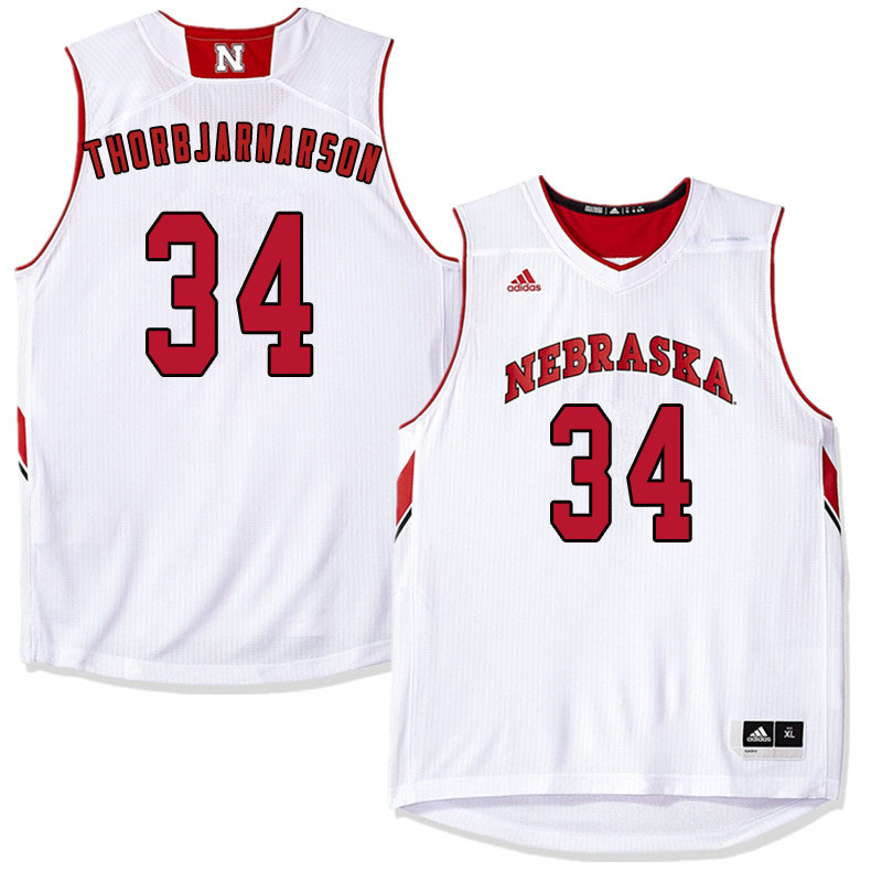Mens Nebraska Huskers #34 Thorir Thorbjarnarson 2012-18 White Adidas College Basketball Jersey