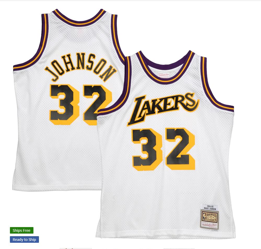 Men's Los Angeles Lakers #32 Magic Johnson White Mitchell & Ness 1984-85 Hardwood Classics Reload 2.0 Jersey