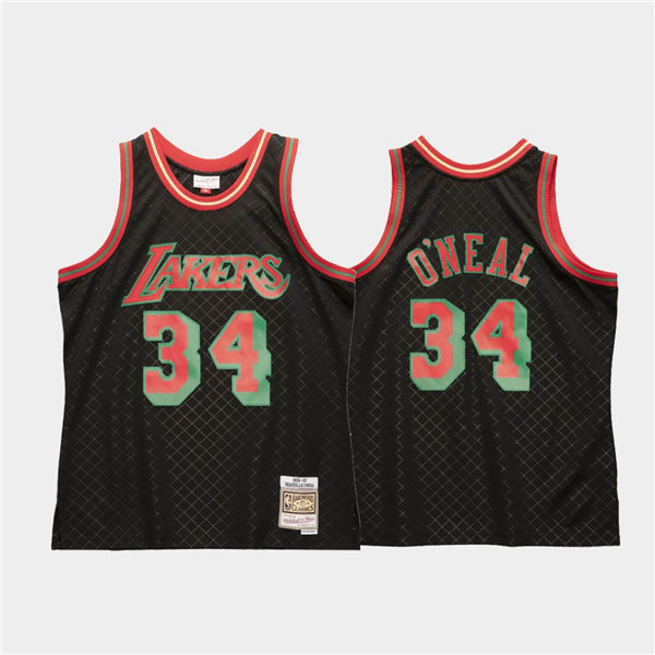 Mens Los Angeles Lakers #34 Shaquille O'Neal Black Neapolitan Hardwood Classics Jersey