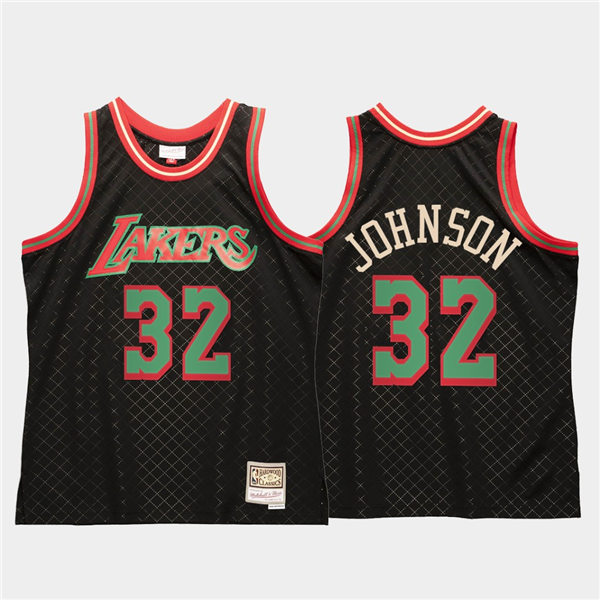 Mens Los Angeles Lakers #32 Magic Johnson Black Mitchell & Ness Black Neapolitan Hardwood Classics Jersey