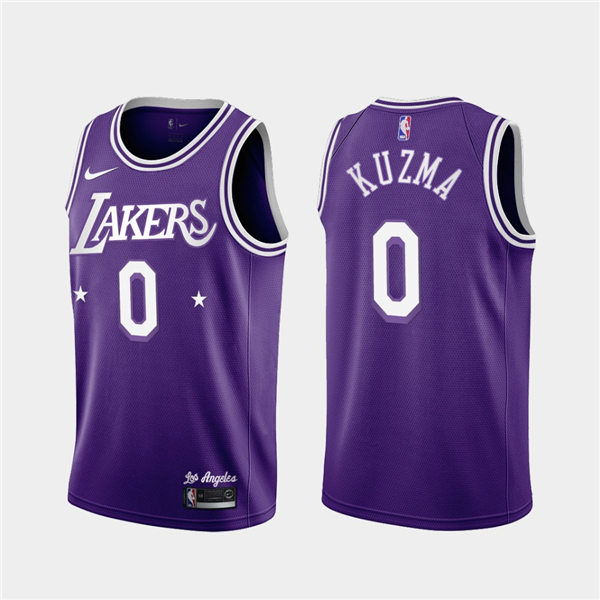 Mens Los Angeles Lakers #0 Kyle Kuzma Nike Purple 2021-22 Stitched City Edition Jersey 