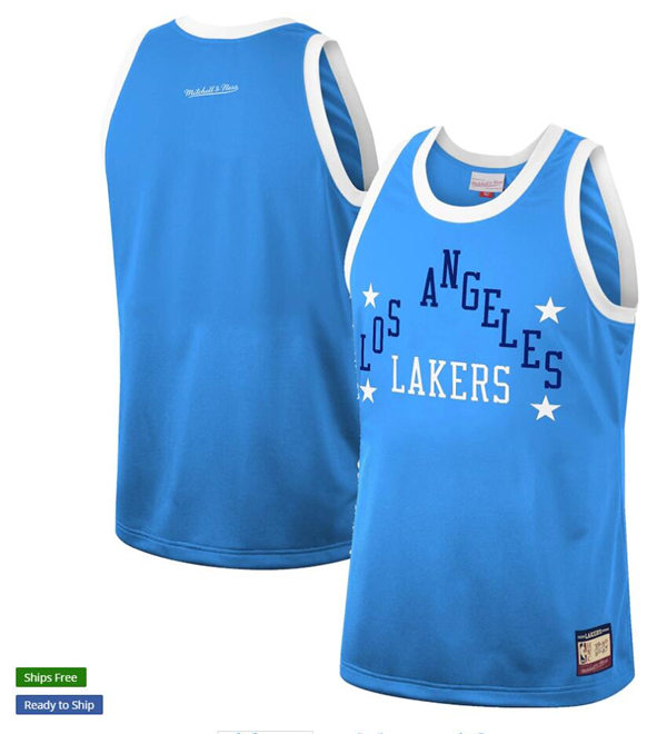 Mens Los Angeles Lakers Custom Blue Mitchell & Ness Hardwood Classics Team Heritage Fashion Jersey