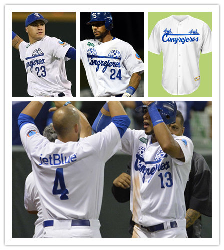 Mens Custom Puerto Rico Cangrejeros de Santurce Adidas White Blue Number Baseball Jersey