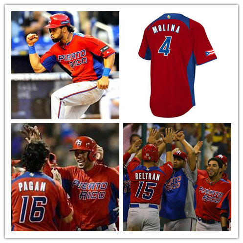 Mens Puerto Rico Baseball Majestic Red 2013 World Baseball Classic Custom Team Jersey