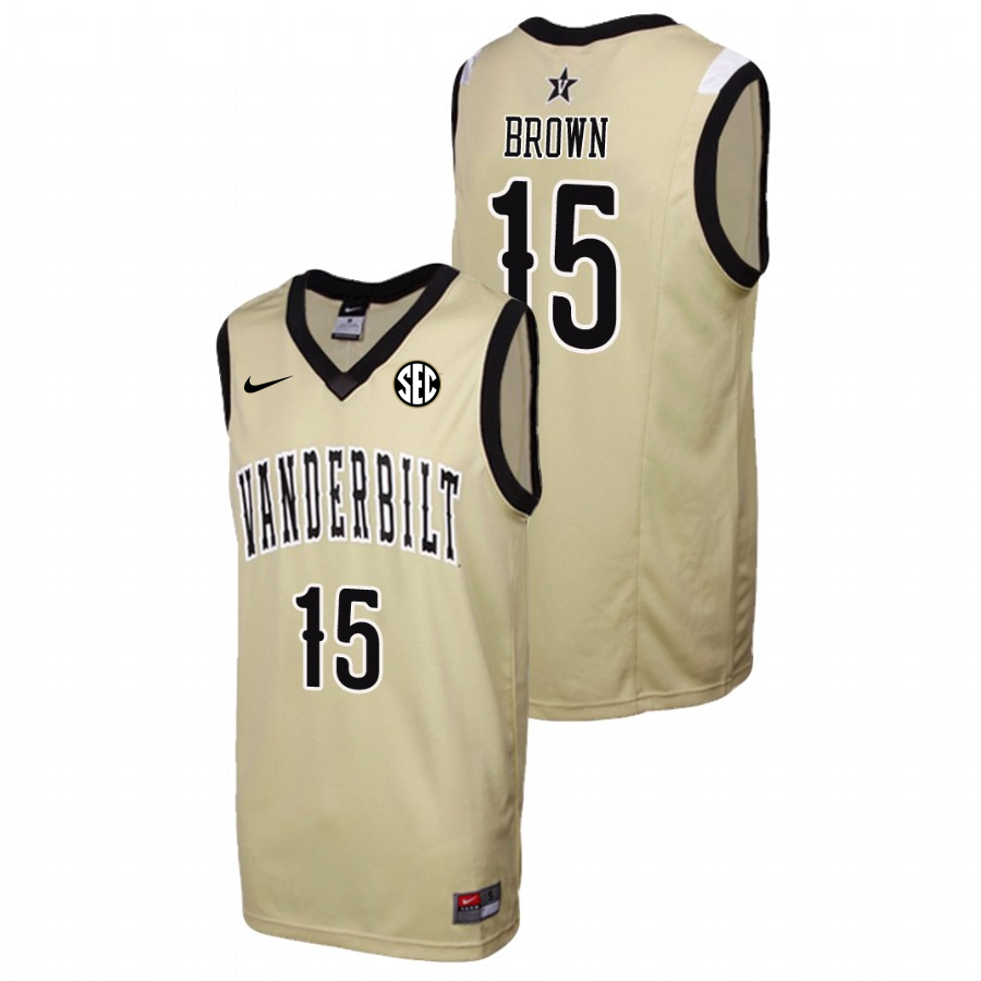 Men's Vanderbilt Commodores #15 Clevon Brown Nike 2012-18 Gold College Basketball Jersey