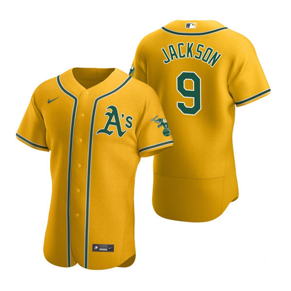 Men's Oakland Athletics Retired Player #9 Reggie Jackson Nike Gold Alternate FlexBase Jersey