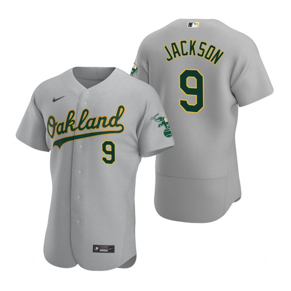 Men's Oakland Athletics Retired Player #9 Reggie Jackson Nike Gray Road FlexBase Jersey