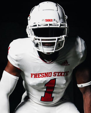 Men's Fresno State Bulldogs #1 Kosi Agina Adidas 2020 White College Football Jersey
