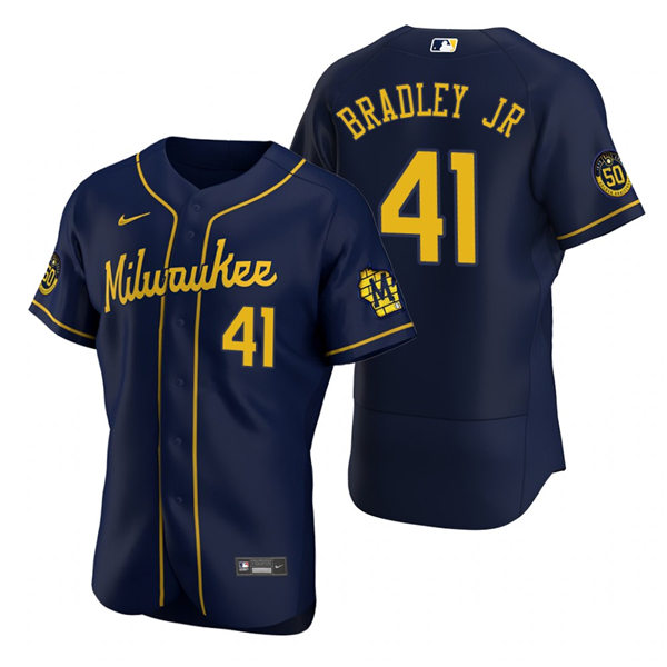  Men's Milwaukee Brewers #41 Jackie Bradley Jr. Nike Navy Alternate FlexBase Jersey