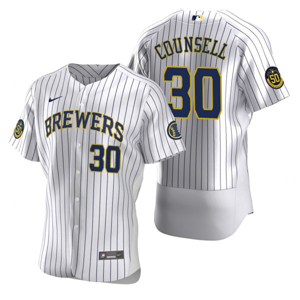 Mens Milwaukee Brewers Retired Player #30 Craig Counsell Nike White Pinstripe Alternate FlexBase Jersey