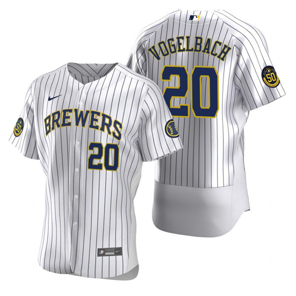 Men's Milwaukee Brewers #20 Daniel Vogelbach Nike White Pinstripe Alternate FlexBase Jersey