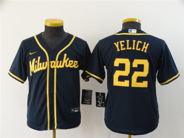 Youth Milwaukee Brewers #22 Christian Yelich Nike Navy Alternate Jersey