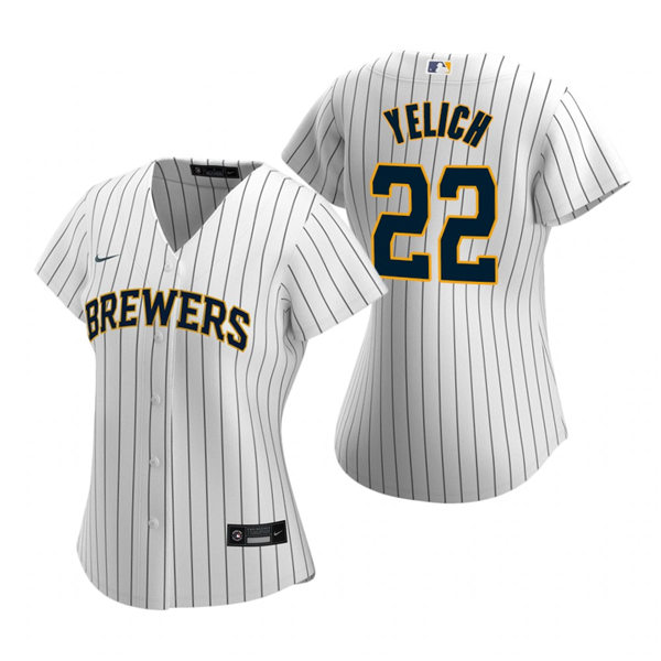 Women's Milwaukee Brewers #22 Christian Yelich Nike White Pinstripe Alternate Jersey