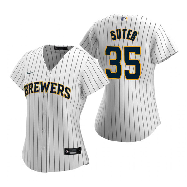 Women's Milwaukee Brewers #35 Brent Suter Nike White Pinstripe Alternate Jersey