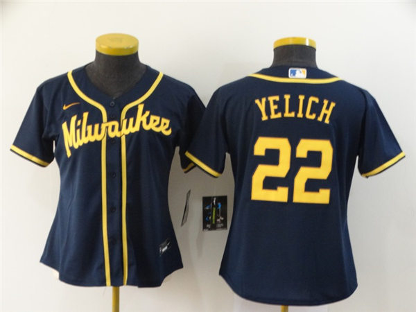 Women's Milwaukee Brewers #22 Christian Yelich Nike Navy Alternate Jersey