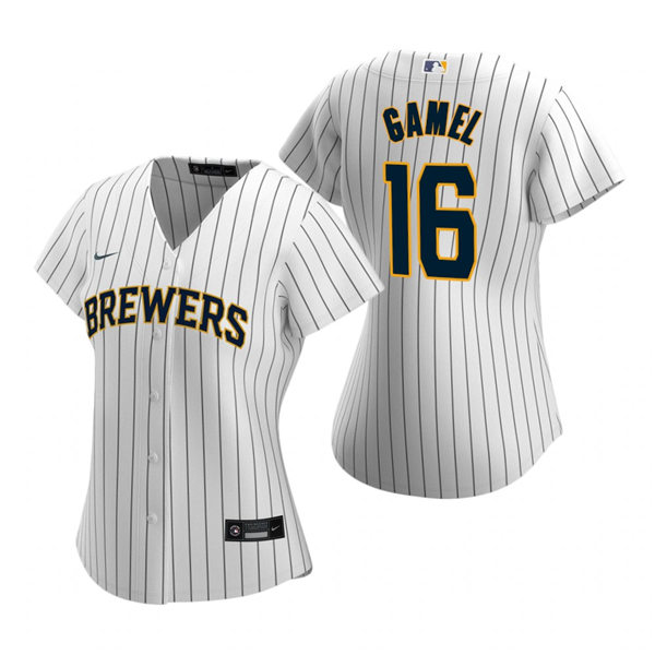 Women's Milwaukee Brewers #16 Ben Gamel Nike White Pinstripe Alternate Jersey